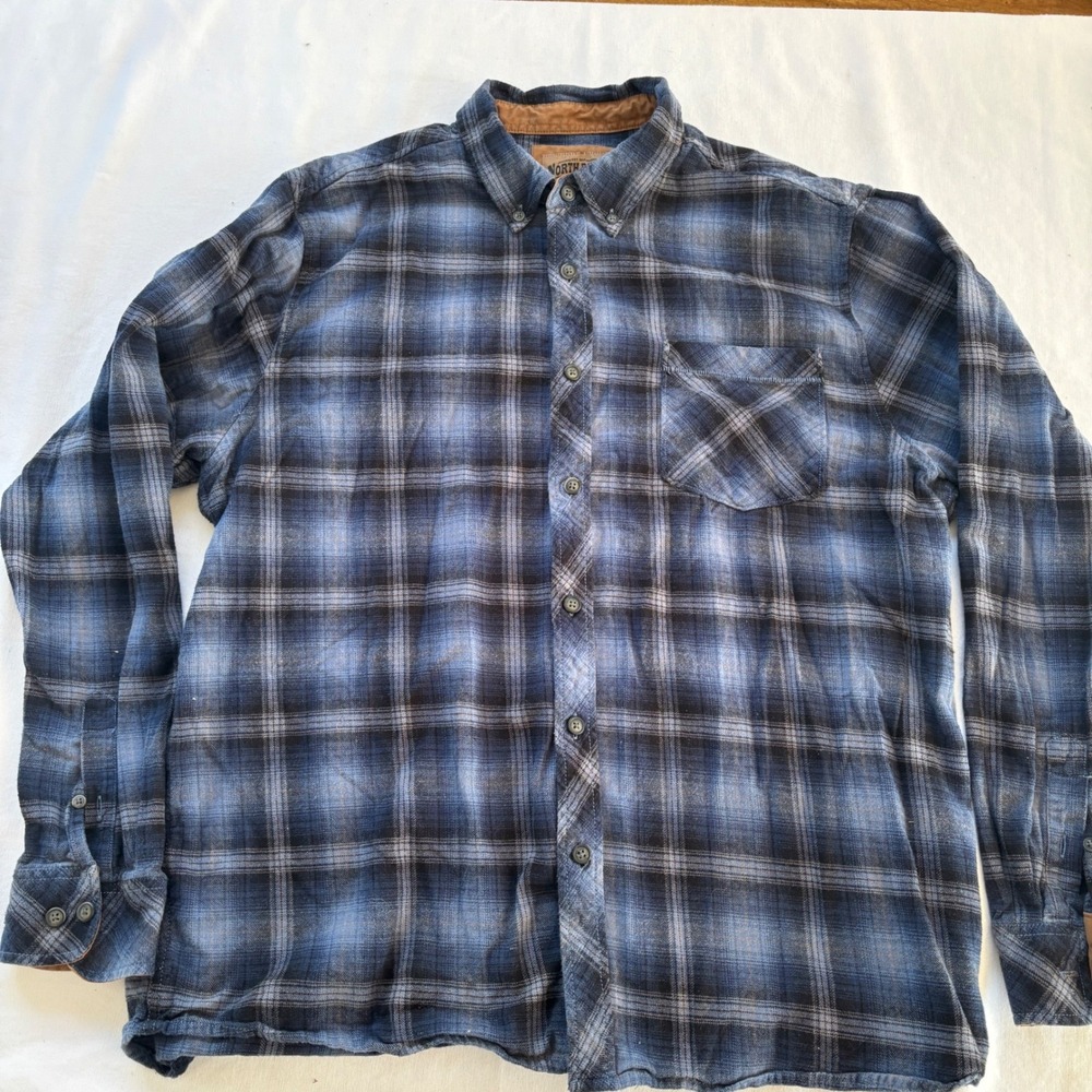North River Mens XL Blue Black Plaid Flannel‎ Button Down Shirt NRM6322 Lake